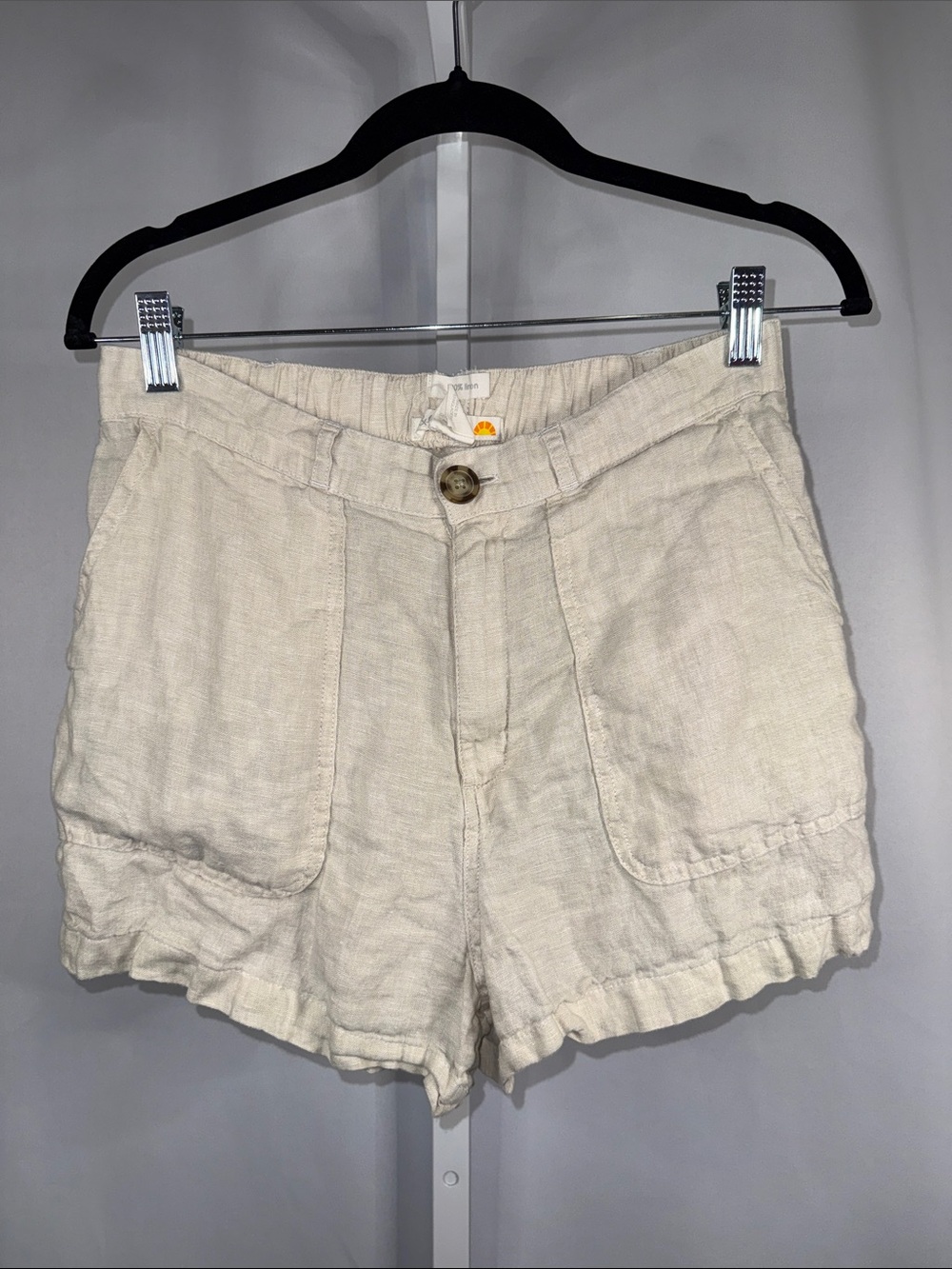 C&C California Light Cream High Waist Linen-Blend Shorts